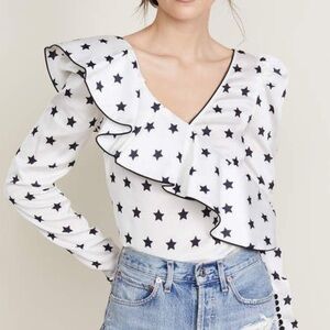 Women's White Star Print Ruffle Top